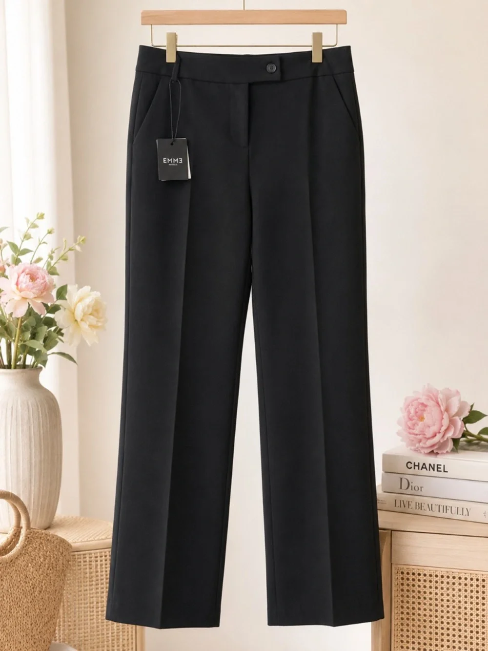 EMME Marella Black Stretch Wide Leg Tailored Pants Size 14